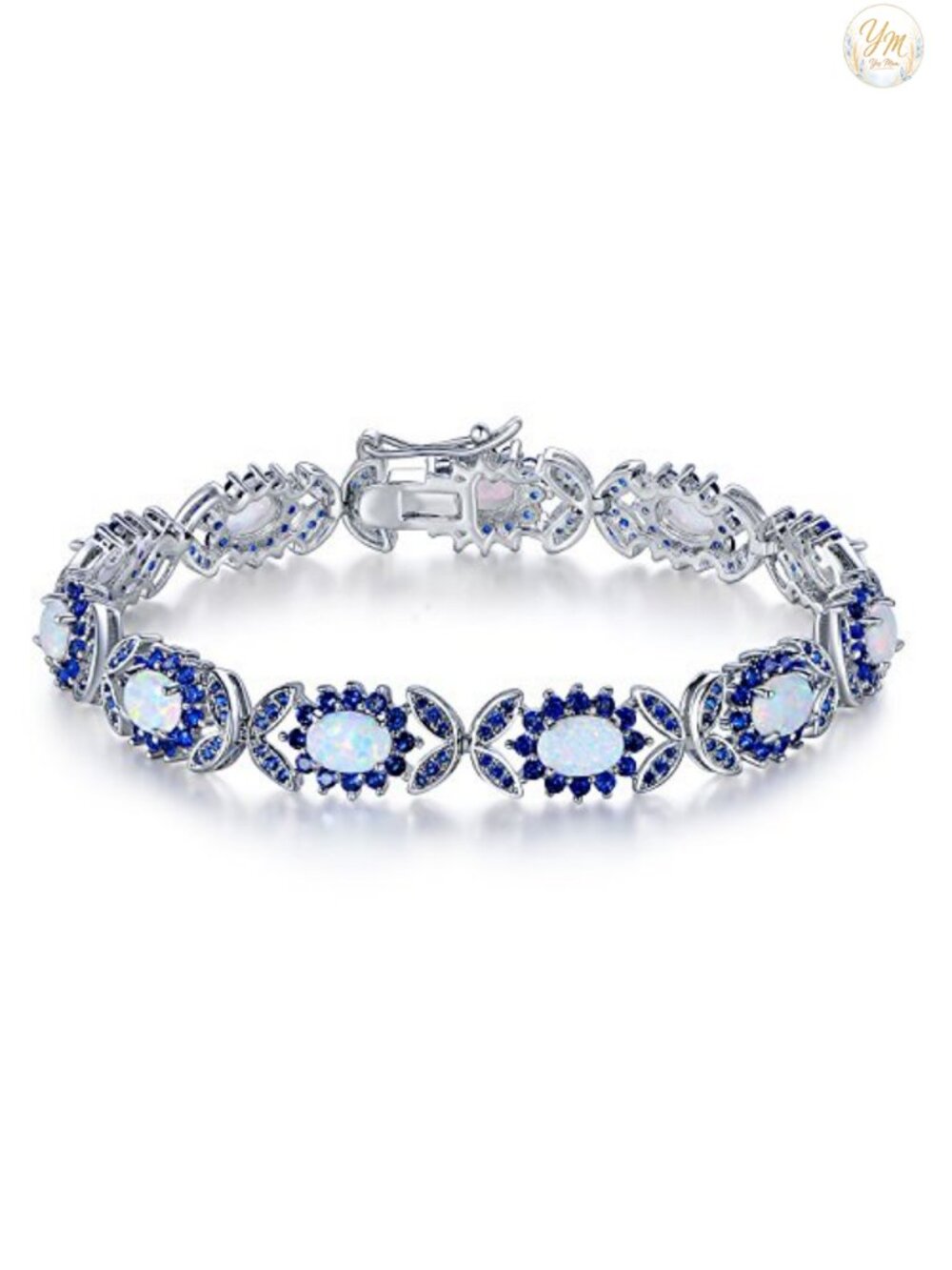 Barzel 18K Gold Plated Created Opal Tennis Bracelet 8 Inch Rope Chain